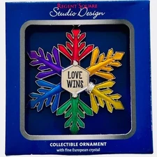 LGBTQIA  Rainbow Love Wins Snowflake Christmas Ornament w  European Crystals