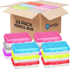 (24 Pack) Plastic Pencil Box Large Capacity Pencil Boxes – Assorted Colors, Penc