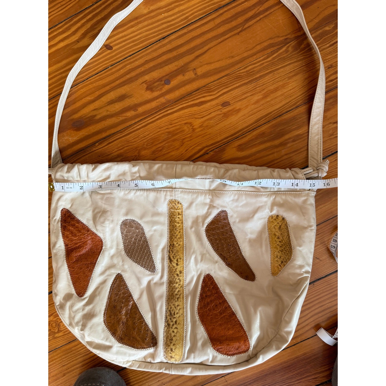 1980s Exotic Patchwork Leather Drawstring Shoulde… - image 7