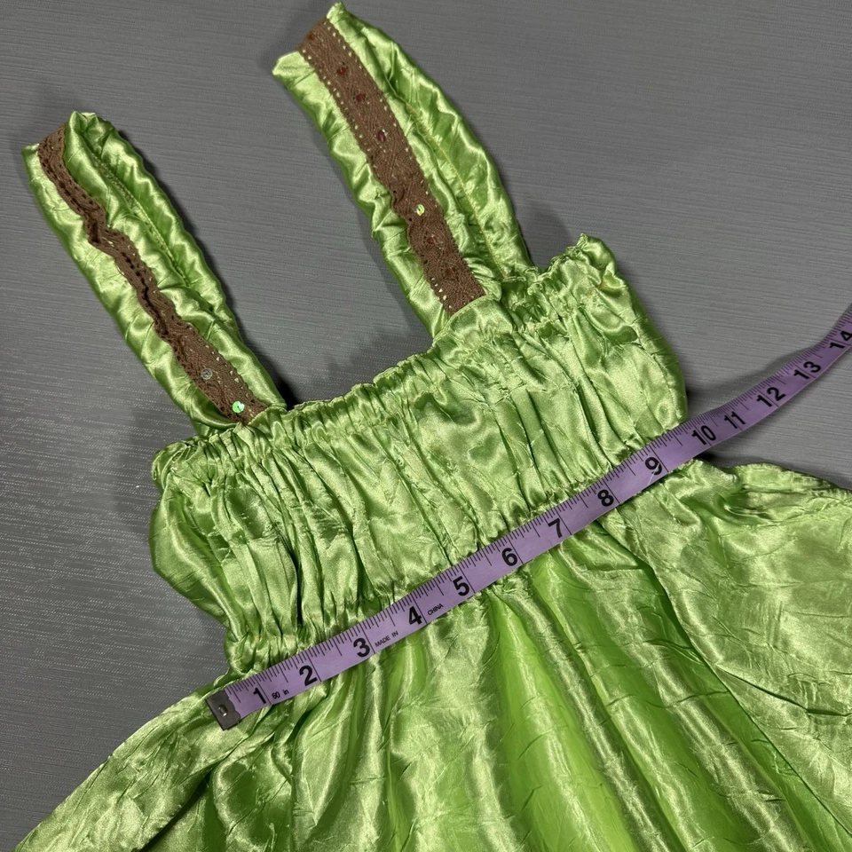 Девочек средний зеленый гофрированный атласная фея платье носовой платок кромки костюм Хэллоуин - Изображение 4 из 4