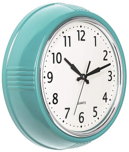 Wall Clock 9.5 Inch Blue Kitchen 50's Vintage Design Round Silent Non Ticking...