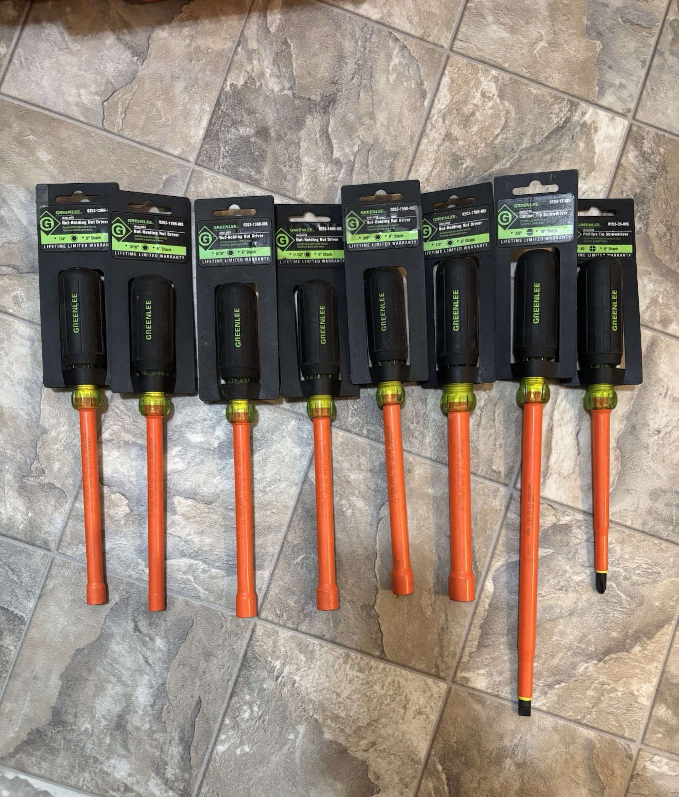 Greenlee 1000V Insulated Tool Lot - 8 Pc Set (6 Nut Drivers & 2 Screwdrivers)