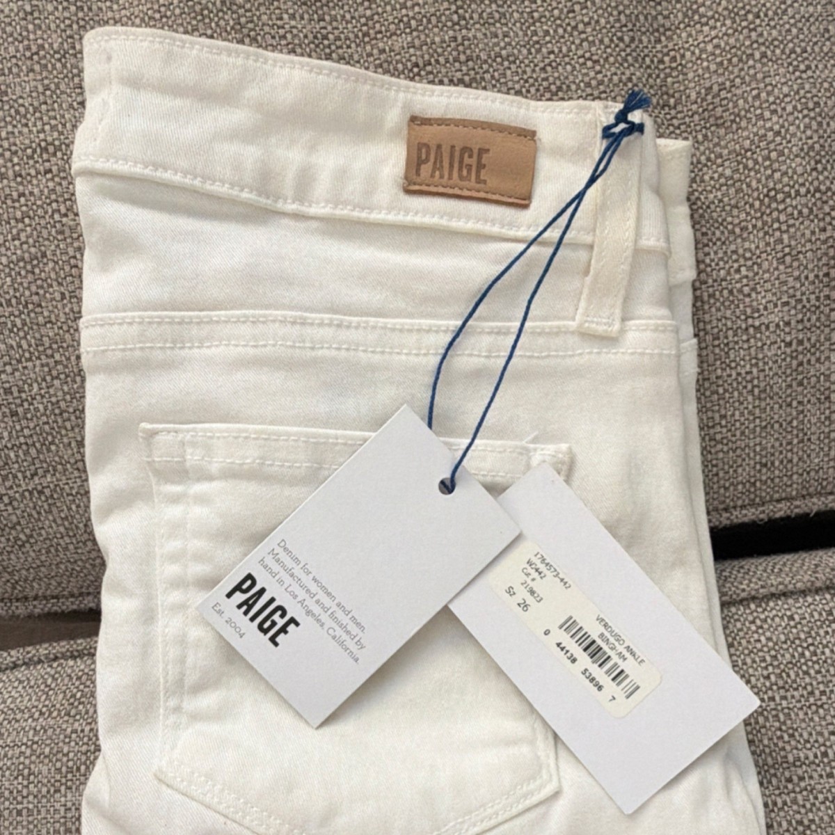 『L』 PAIGE Verdugo Ankle Women's White Denim Slim Fit Stretch Jeans