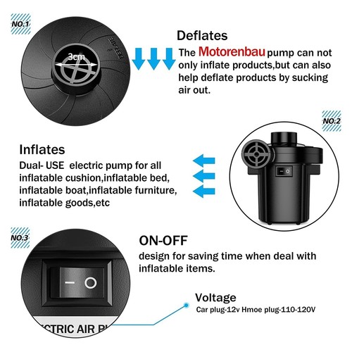 Electric Air Pump for Inflatables,Portable Quick-Fill Air Pump with 3 Nozzles... - Picture 3 of 8