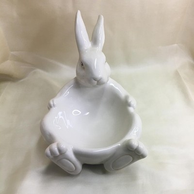 Spritz Off White Ceramic Bunny Rabbit Candy Dish Bowl Easter Decor Used