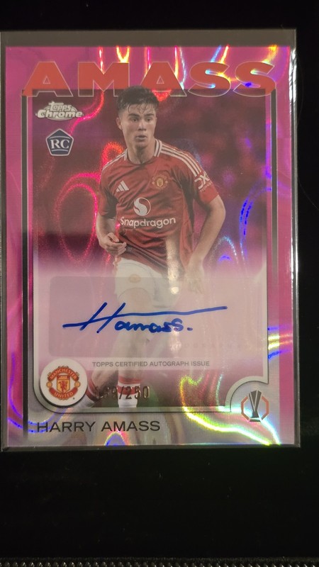 2024-25 TOPPS CHROME UEFA PINK LAVA HARRY AMASS ROOKIE RC 189/250 AUTO CA-HA