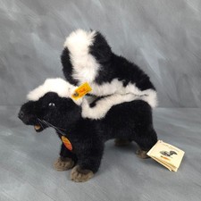 Steiff Skunk Plush Stuffed Animal Realistic Black White Open Mouth With Tags