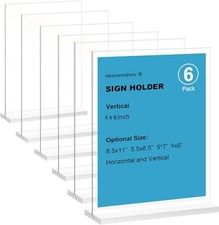6 Pack 4x6 inch Acrylic Sign Holder T Shape Double Sided Desktop Display
