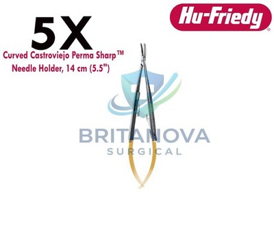 5X Hu-Friedy NH5021 Curved Castroviejo Perma Sharp  Needle Holder, 14 cm (5.5'') 