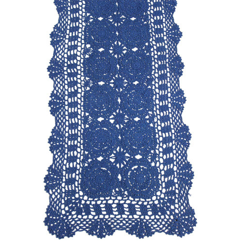 Cotton Handmade Crochet Lace Table Runner Blue Rectangle Coffee Table Dresser...