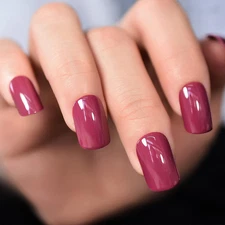 Press on Nails Glossy Dark Rose Pink False Nails Medium Length Squoval Nail Art
