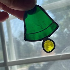 Vintage Stained Glass Suncatcher Christmas Green 2.5" Bell Ornament B