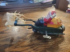 Mechanical Celluloid Santa on Sleigh Bell with Reindeer WORKS