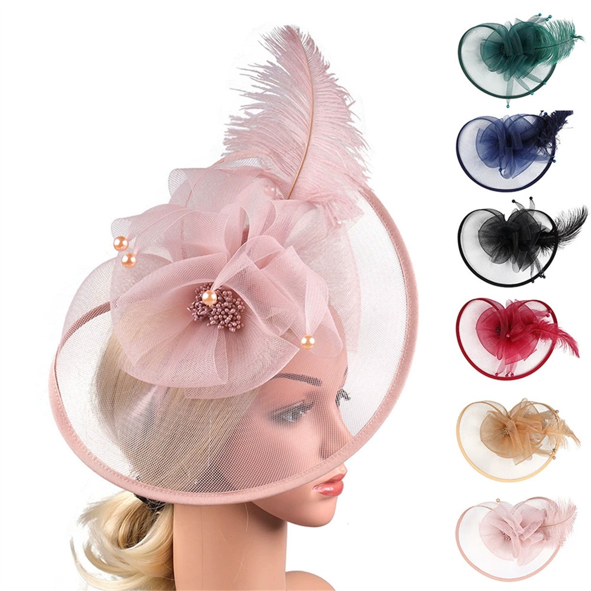 1232 Women\'s Fascinators Hats Flower Mesh Feather Headpiece Tea Party Amazon.com: Women main image 4