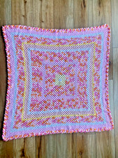 Hand Made Extra Soft Crochet Baby Blanket, NEW, Multi Colored, Scalloped Edge