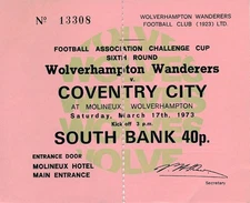 TICKET: Wolves v Coventry City (FA Cup) 1972/1973 - complete