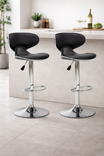 2x Barhocker Schwarz Kunstleder Höhenverstellbar Drehbar Thekenstuhl Set
