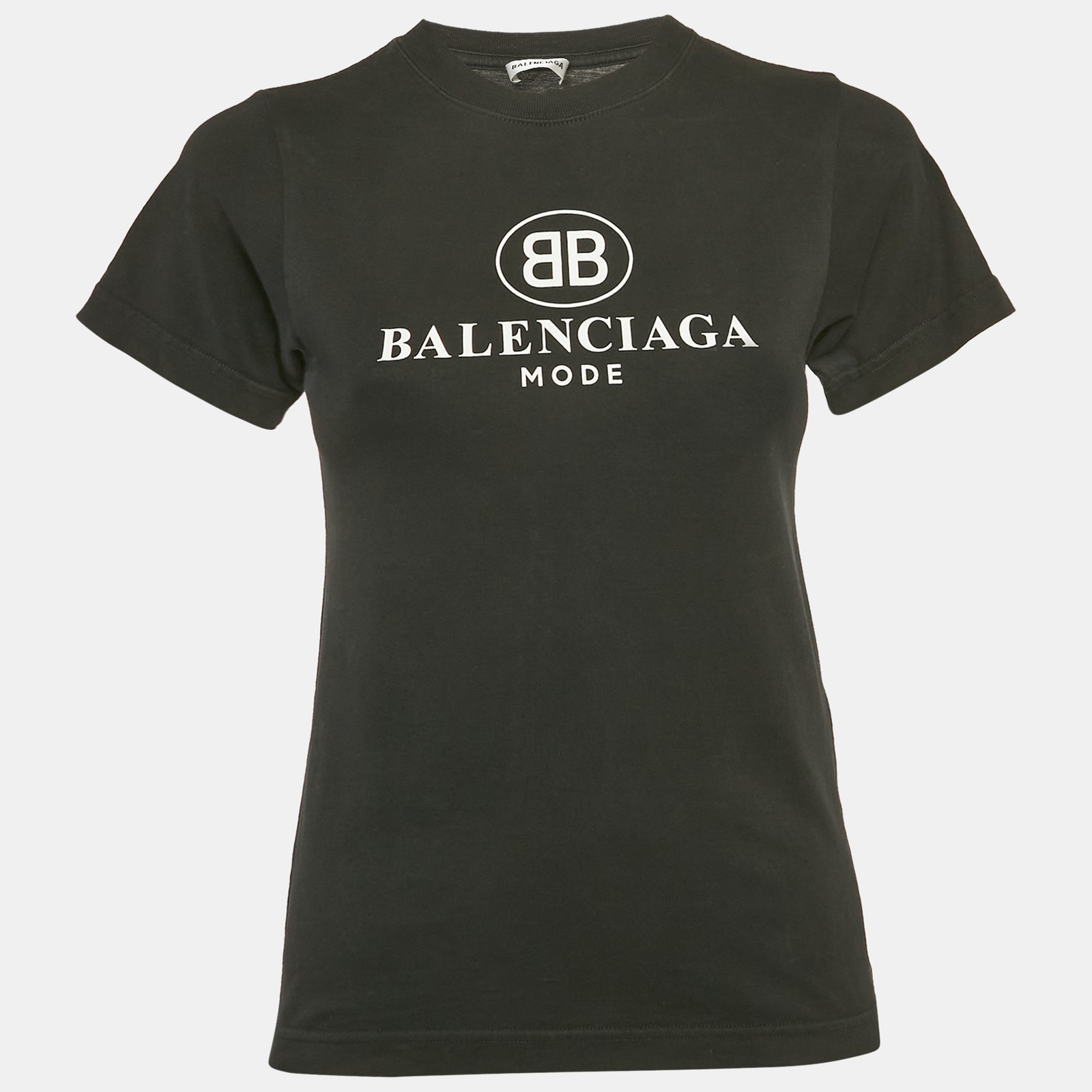 Balenciaga Black Logo Print Cotton Jersey Tee Size S