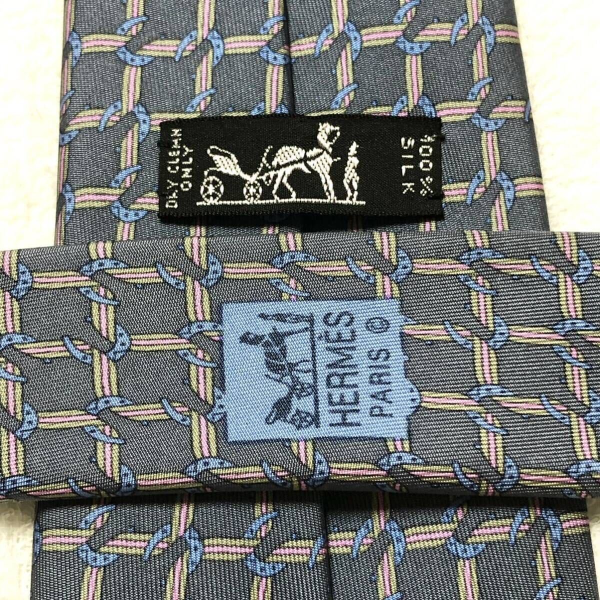 Good condition HERMES Tie Checkered String Horses… - image 6