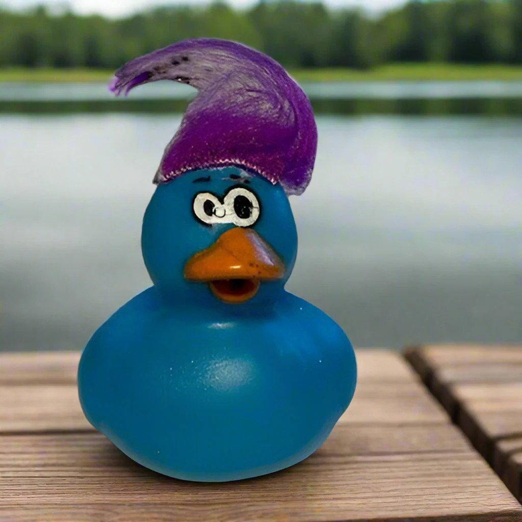 Crazy Eyed Crazy Hair Blue Rubber Duck