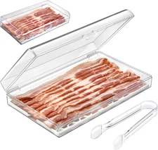 Bacon Keeper Storage Container with Tong, Deli Meat Storage Container with Perfo