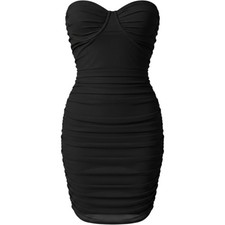 Marciano Guess Womens Bodycon Dress 2 Black Ruched Mesh Strapless Glam Night Out