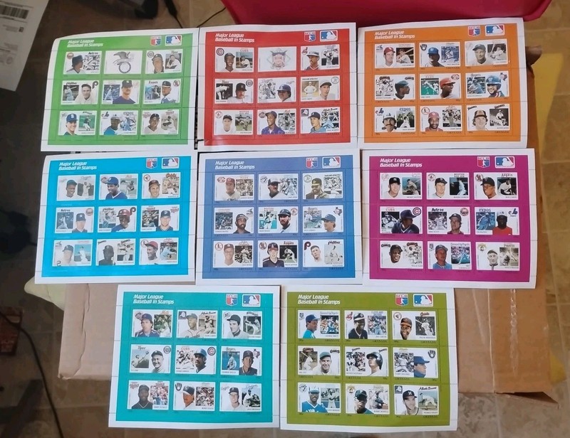 Vintage 1988 Grenada Major  League Baseball Postal Stamp Sheet Set Of (8) 