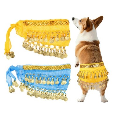 2Pcs Dog Belly Dancer Skirt Waist Chain Hip Curtain Clothes Yellow/Lake Blue