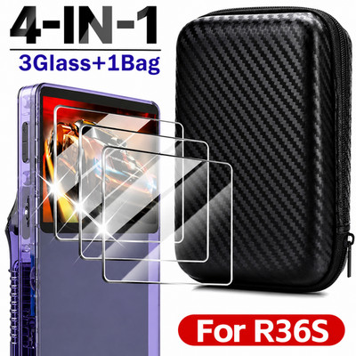 Hard Carrying Case & Tempered Glass Screen Protector For R36S Game Console USA