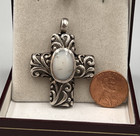 Vtg Sterling Filigree Cross Pendant, Bezel Set White Agate, 12 Grams, 1.75” Long — photo 6