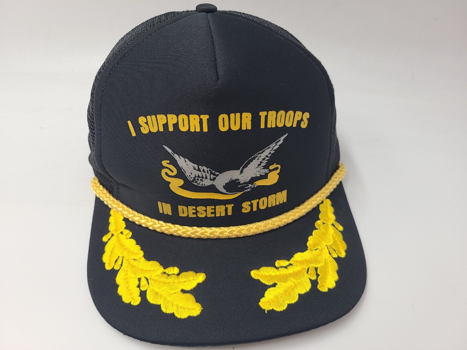 Vintage I Support Troops Desert Storm Scrambled Eggs Rope Mesh Snapback Hat Cap