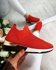 WOMENS LADIES SLIP ON SOCK WEDGE SNEAKERS CLASSIC JOGGING PUMPS SHOES TRAINERS