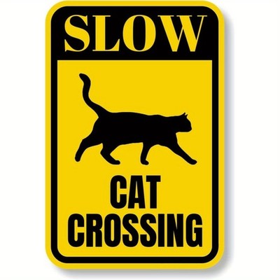 Vintage 'Slow Cat Crossing' Humor Metal Tin Sign Retro Pet Lover Yard Decoration