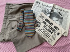 1940s Style Trousers Lands End Khaki / Hand Made Silk Tie / 2 Papers W38” L31”