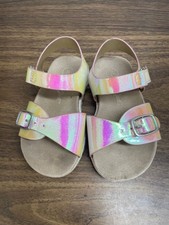 Cat Jack Girls' Iridescent Rainbow Buckle Sandals - Pink/Yellow size 5