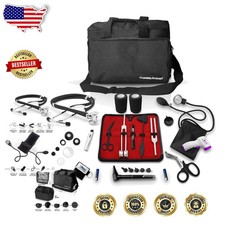 Nurse Kit 18pc: Pro Stethoscope, BP Monitor, Otoscope, Tuning Forks - Black Bag