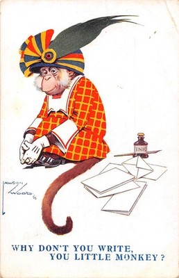 POSTKARTE COMIC WARUM SCHREIBST DU DIR NICHT KLEINER AFFE LAWSON HOLZ