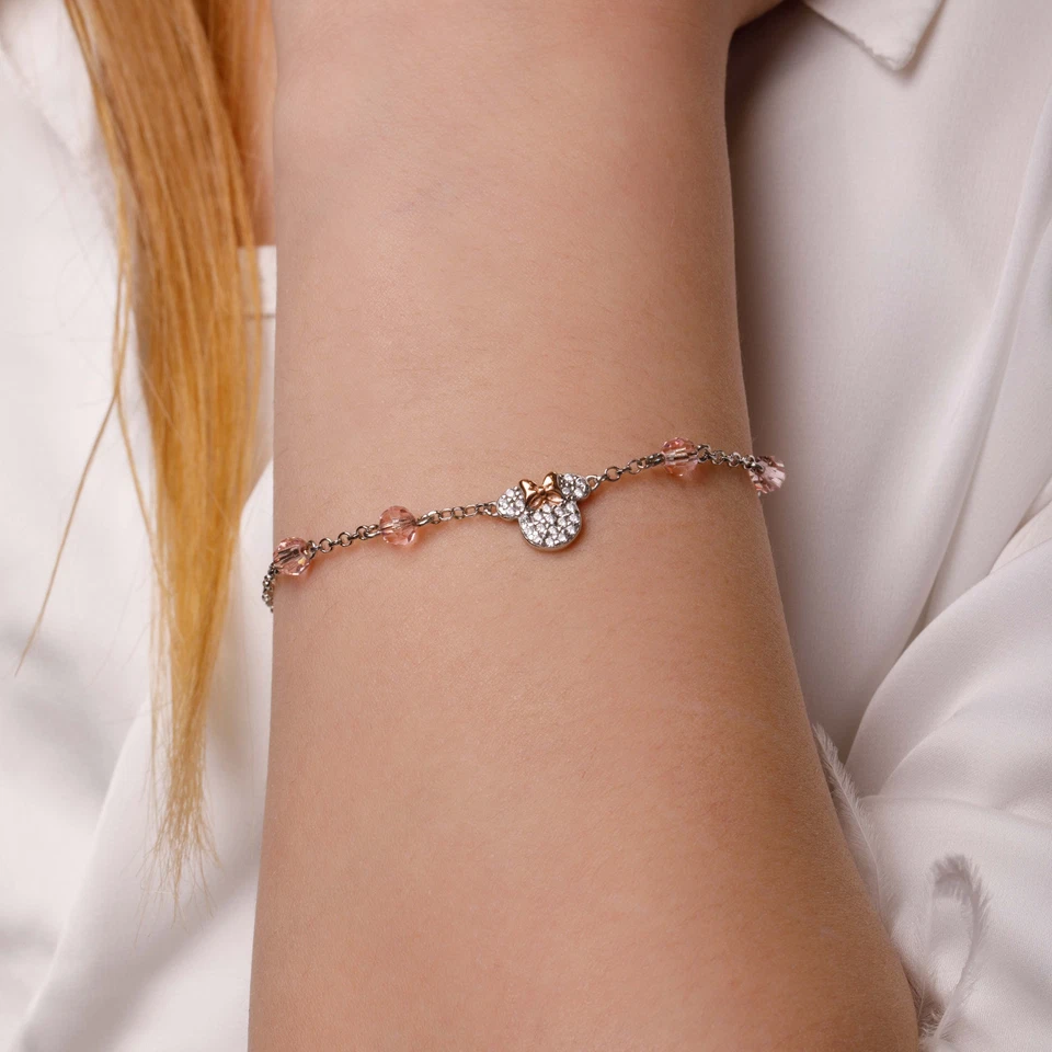 Disney Minnie Bracciale Bambina Donna Argento Cristalli Vari colori 18CM - Immagine 3 di 4