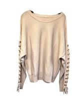 Elie Tahari Wool  Cashmere Chalk Pullover Sweater With Gold Grommet Lace-Up Sle