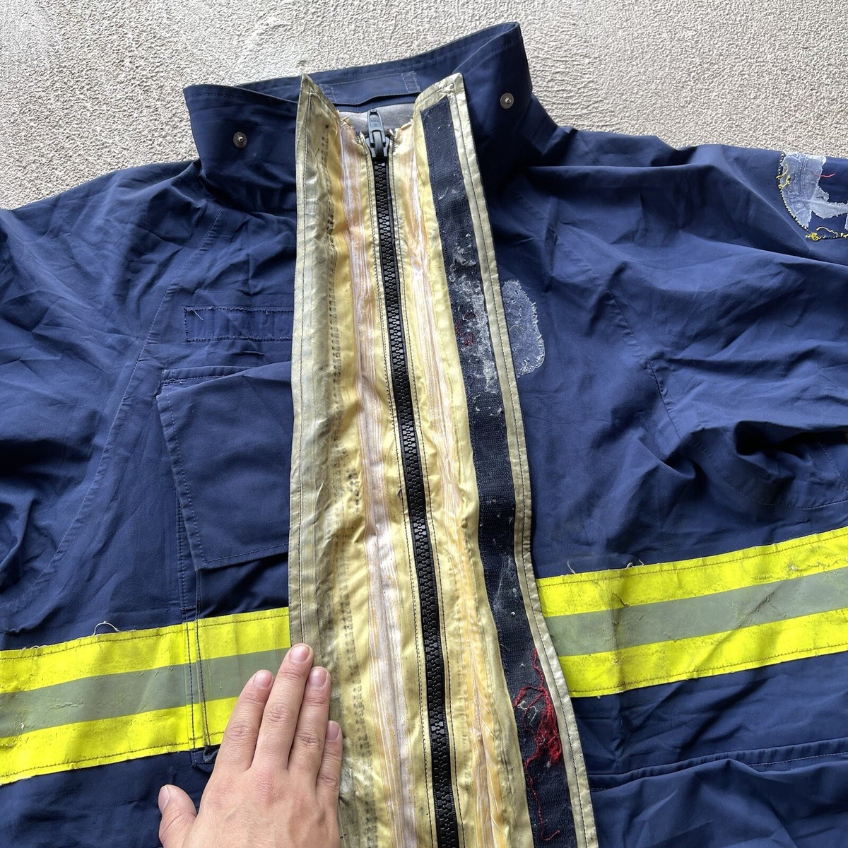 Vintage Firefighter Jacket Mens Large Blue Flame Resistant FR ZIP