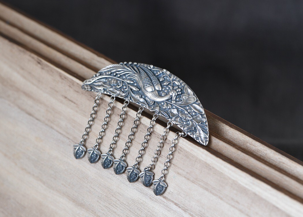 Damen Haarspange Vintage – Dunkles Silber, Schmetterling Blau, Metall, 6 Cm, Von Glamour Girlz