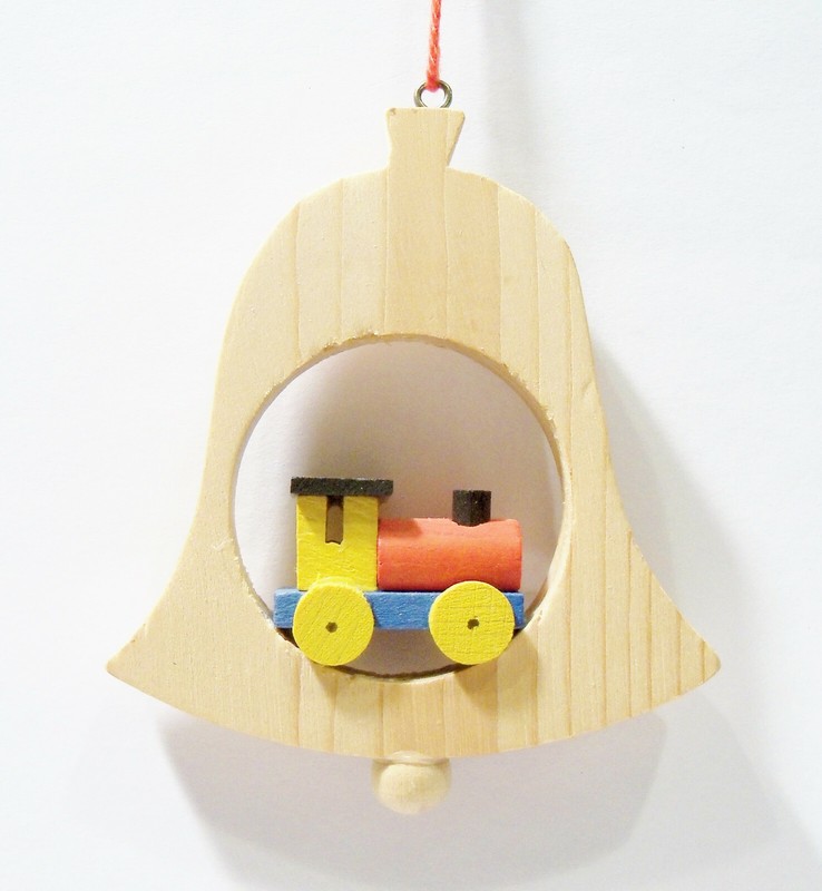 Erzgebirge Germany Train Engine Natural Bell Wooden Wood Ulbricht Vntg Ornament