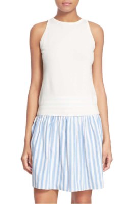 * NWT MILLY White Ribbed Trim Skinny Knit Tank Top Shirt, L, White, $195