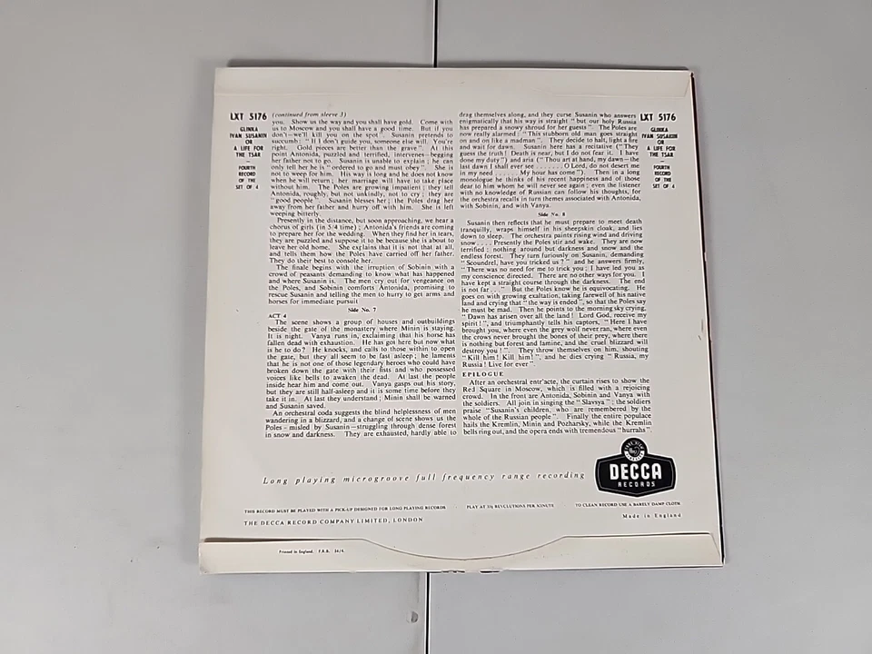 VINYL _ GLINKA A LIFE FOR THE TSAR, IVAN SUSANIN /Danon -4 LP SET LONDON - Image 2 of 2