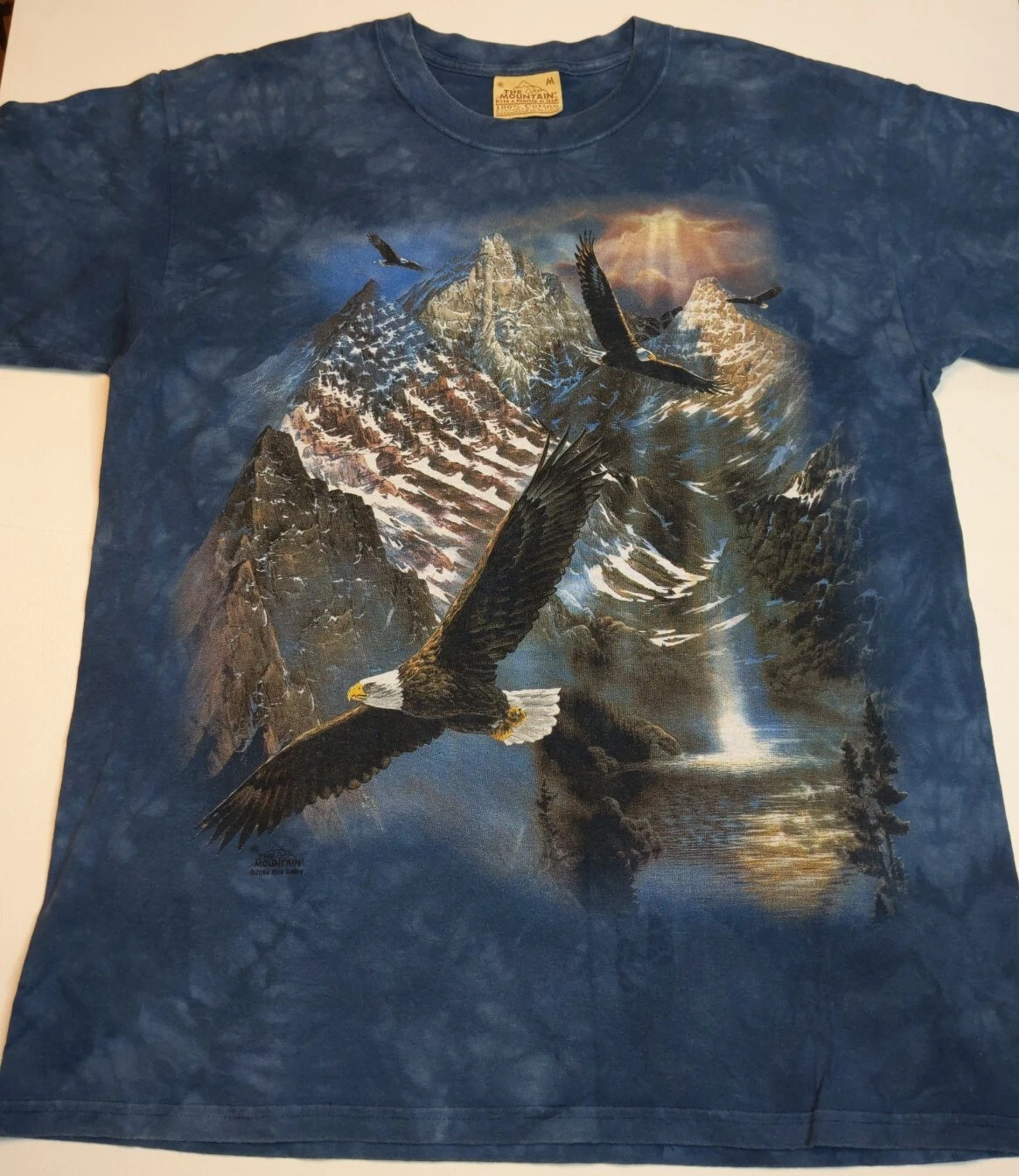 Vtg The Mountain 2004 Eagle American Flag blue Tie Dye T-Shirt Men's Size M 6V