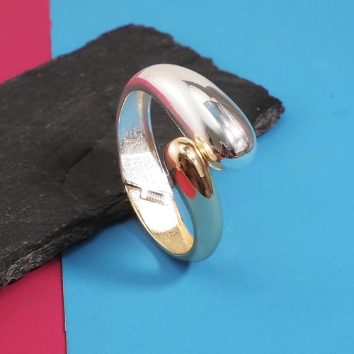 NEW SILVER GOLD TWO TONE BANGLE BRACELET LARGE HINGE MODERN STATEMENT PIECE - Picture 8 of 8