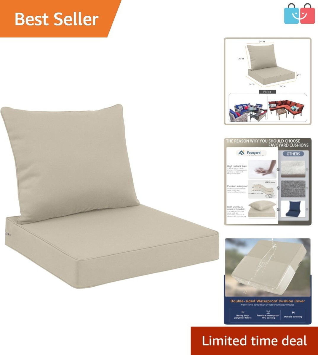 Elegant Beige Outdoor Seat Cushion Set Waterproof Machine Washable  Design