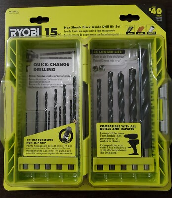 Ryobi 15 PC Hex Shank Black Oxide Drill Bit Set A971503