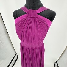 Maggy London Purple Halter Pleated Silk Dress Size 6 Elegant Party Cocktail Vtg