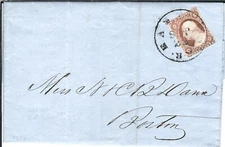 Folded Ltr, Portland, Me to Boston, Ma 1854 Easton R.R. canx (47112)